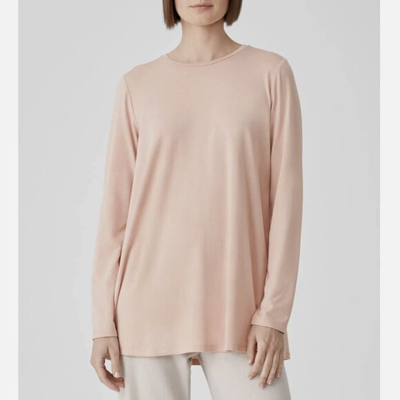 Eileen Fisher Dark Powder Fine Jersey Crew Neck Long Length Top - Picture 1 of 6